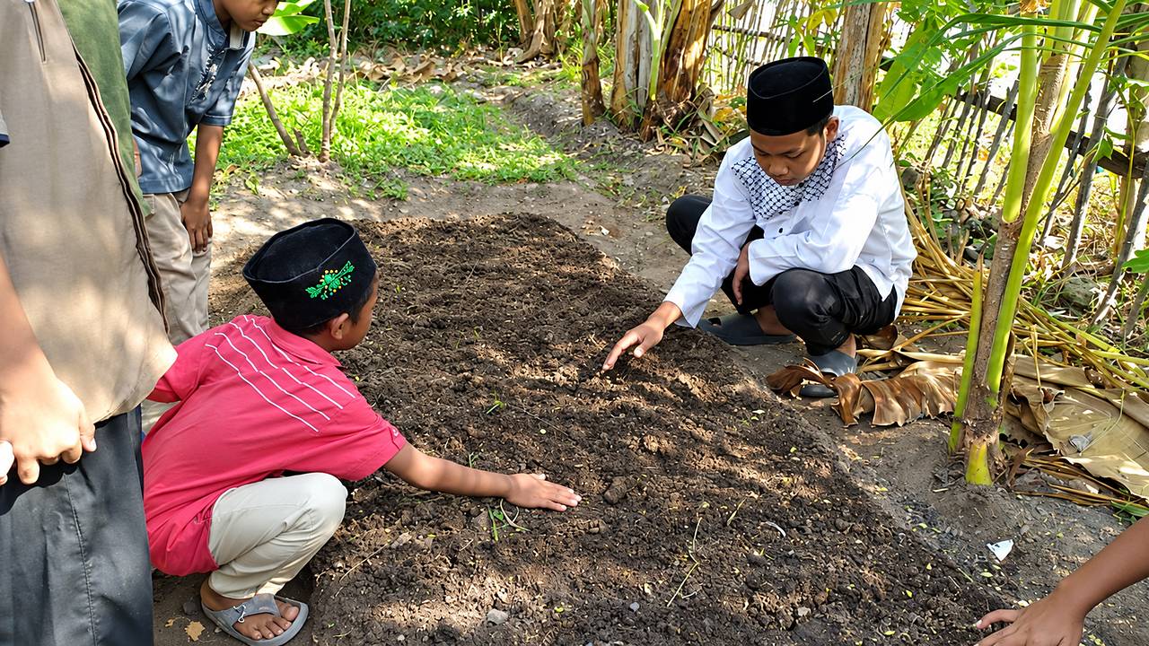 Dokumentasi panen perdana kangkung organik santri AN-NABA